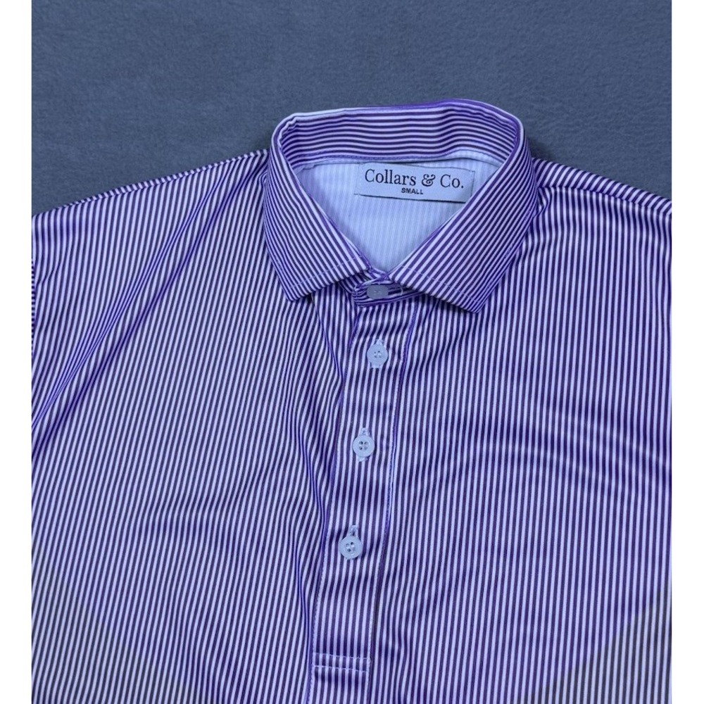 Collars and Co Polo Shirt Mens S Purple White Stripes Dress Collar Normcore USA